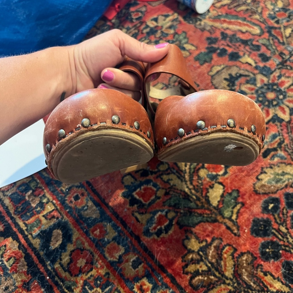 Dansko Orange/Brown Thea Leather Clog Heels 38/8 - Picture 6 of 9